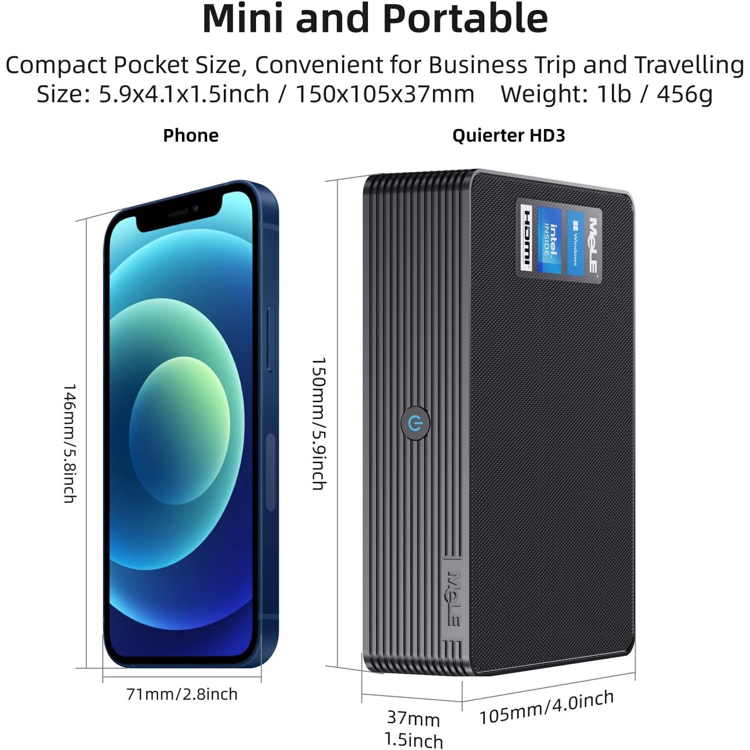 Mini PC MeLE Quieter HD3Q Fanless, Windows 11 Pro, Intel N5105 2.9