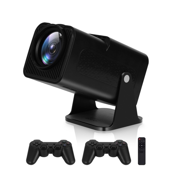 Hordozható videóprojektor, 500ANSI, 12000 lumen, Android 11, Wi-Fi 6, BT 5.0, 1920x1080p HD felbontás, 4K támogatás, HDMI csatlakozás, USB és tükrözés Android/IOS, F600 fekete vezérlőkkel