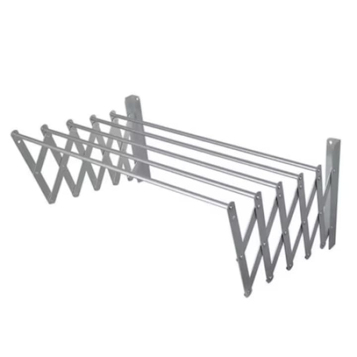 Uscator de rufe extensibil, metalic, cu prindere in perete, latime 70 cm, suprafata de uscare 5m, retractabil, argintiu