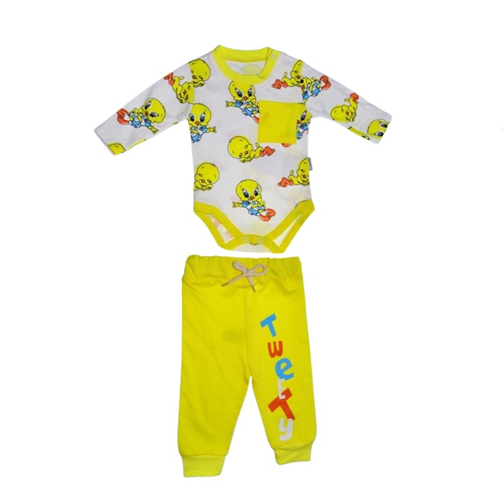 Compleu 2 piese pantaloni si body pentru copii Mini Junior SETMJ-21, Galben 112182