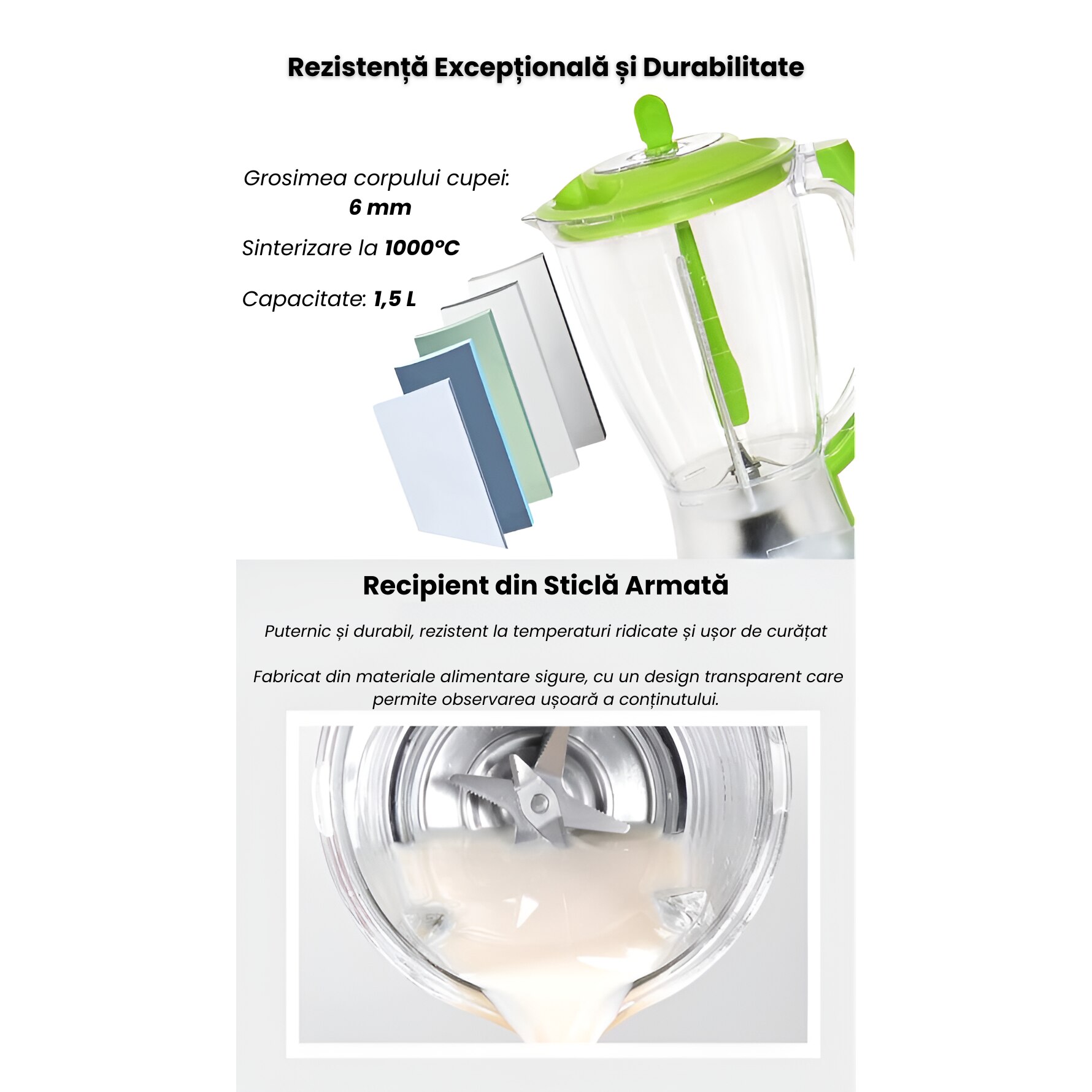 Blender Multifunctional 1000W, 10.000 RPM, 8 Taisuri, Grosime 6MM