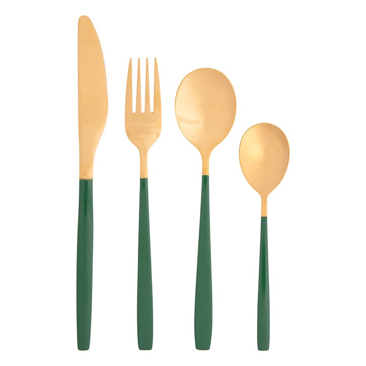 Set tacamuri aurii din inox pentru 6 persoane, ALTOMDESIGN, 24 piese, verde