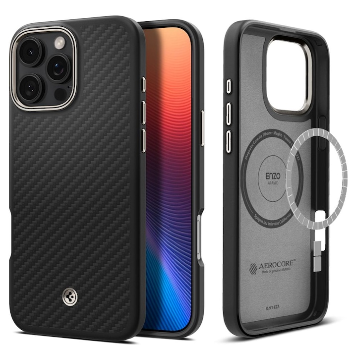 Калъф за iPhone 16 Pro - Spigen - Enzo Aramid, Черен