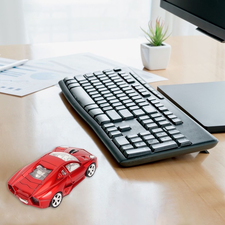 Vezeték nélküli egér, longziming, sportkocsi stílusú, 1600DPI, fehér