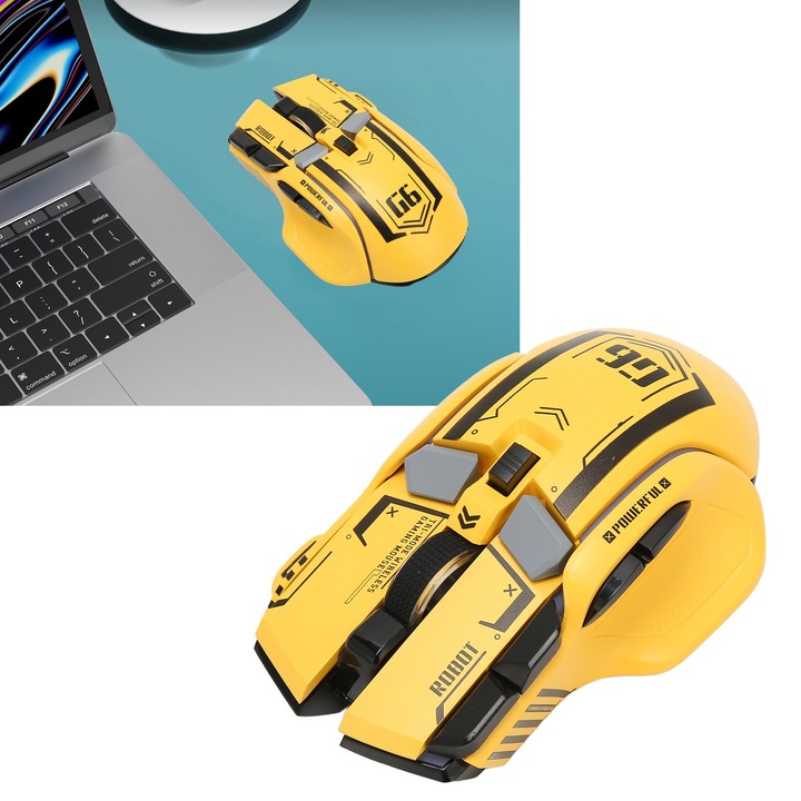 2.4G vezetékes Bluetooth gamer egér 3 mód 5 állítható DPI gamer egér 11 RGB lámpával Windowshoz, Androidhoz és IOS-hez, sárga