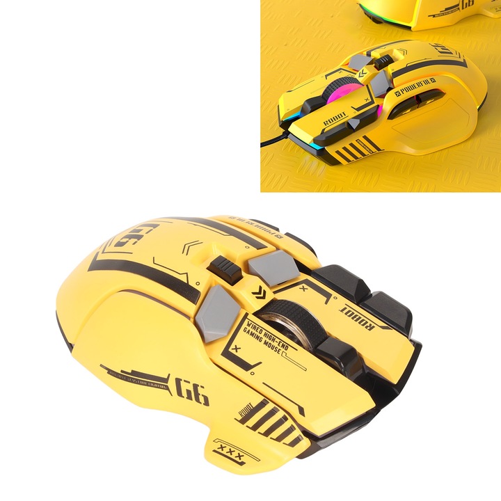 Геймърска мишка с кабел, longziming, 10 програмируеми макро бутона, 13 RGB режима на осветление, 12800dpi, бяла