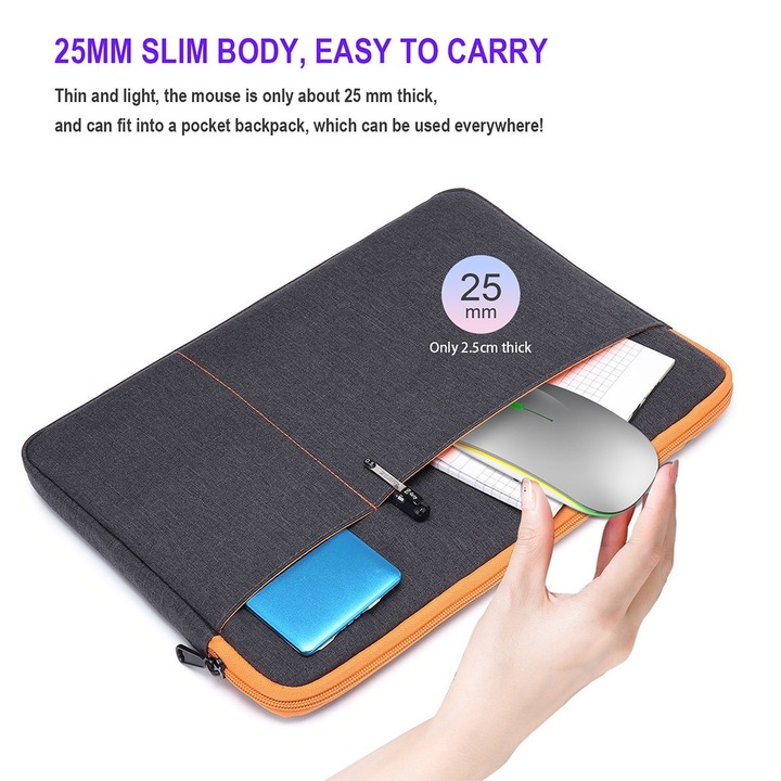 HXSJ újratölthető vezeték nélküli egér Windows/XP/Vista/Me rendszerekhez 2.4G irodaszerek színes fénnyel M40Silver