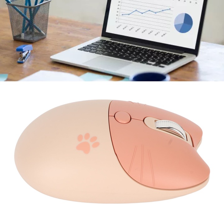 Longziming Aranyos Vezeték Nélküli Egér, 2.4G, 3 DPI Szint, Fehér, 104x68x38mm