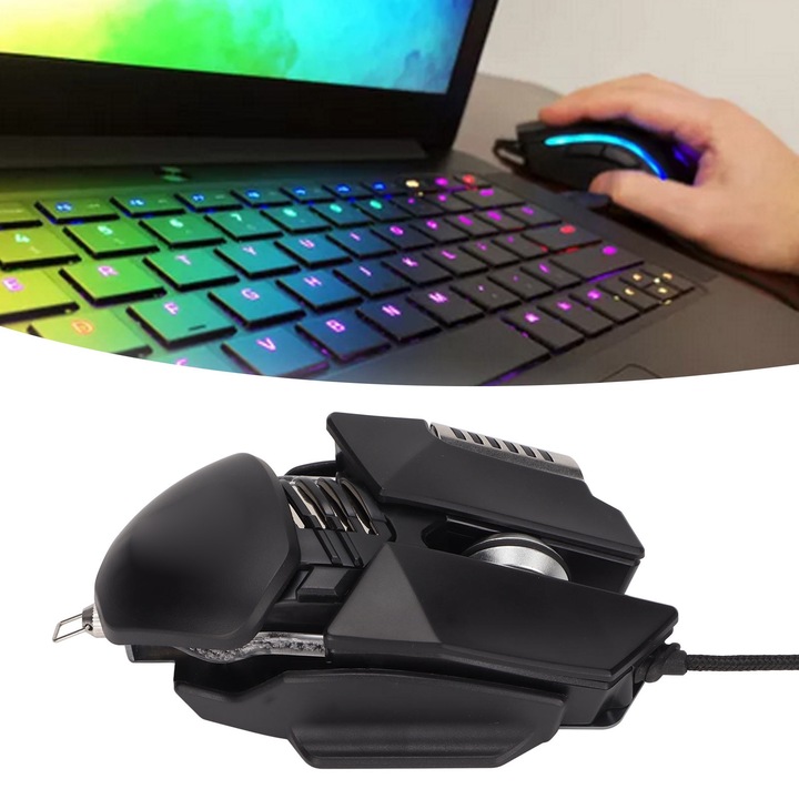 Mechanikus egér 12800 DPI Ergonómia Behúzható Állítás RGB USB Fekete 6D Gomb Vezetékes Játékos Egér