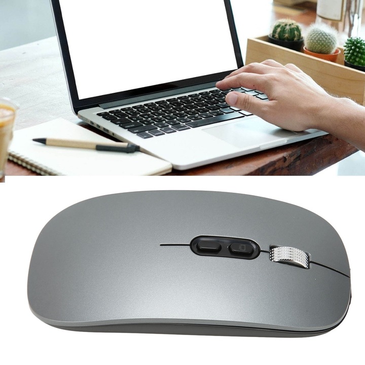 Безжична Bluetooth мишка с безшумно зареждане тип C, 2.4G, с цветна светлина, за Macbook, PC, Windows, телефон, тъмносива