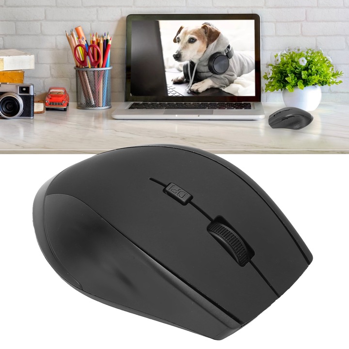 2,4 GHz-es vezeték nélküli optikai egér, ergonómiai, 6 gombos, elemes, vezeték nélküli egér USB vevővel PC-hez, laptophoz, Windows rendszerhez