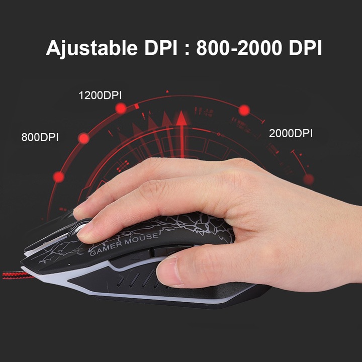 Egér Gamier Vezetékes 6 Gombos LED Ergonomikus USB Gamer Egér Számítógéphez Laptophoz Asztali PC-hez