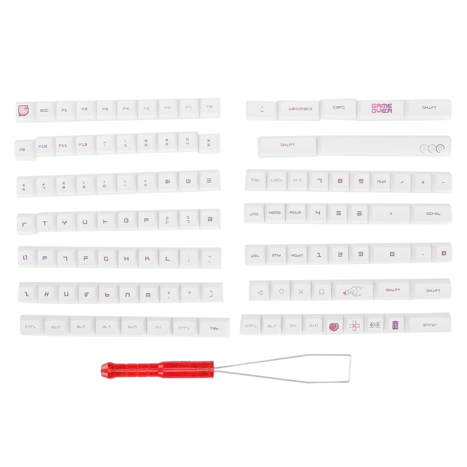 Set de 118 keycaps PBT XDA, Jormftte, design cartoon, alb