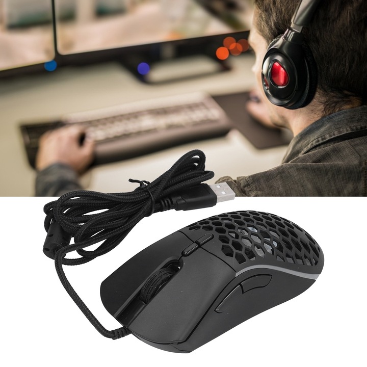 Longziming vezetékes egér, gamer, 7 gomb, RGB, fehér