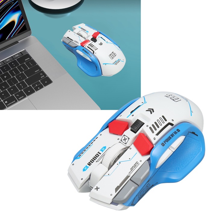 Longziming gamer egér, 2.4G, Bluetooth, 5 állítható DPI, RGB világítás, fehér