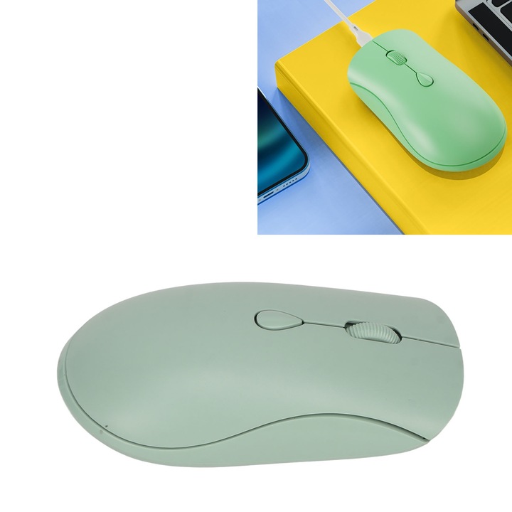 Vezeték nélküli egér 2.4G 1600DPI újratölthető akkumulátorral Ergonomikus Bluetooth 5.2 csendes egér PC irodai asztali számítógépekhez zöld