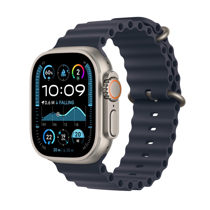 Часовник Apple Watch Ultra2 v2 Cellular, 49 мм, Корпус от естествен титан, Каишка Navy Ocean