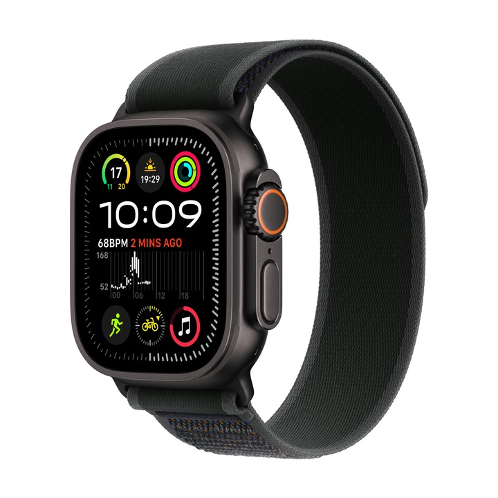 Apple Watch Ultra2 v2 Cellular, 49 mm, черен титаниев корпус, черна следа, M/L