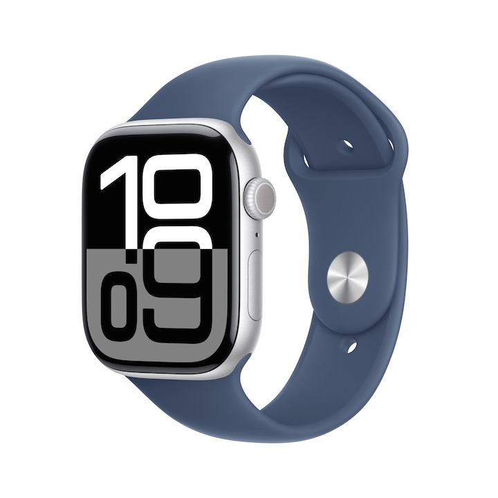 Часовник Apple Watch Series 10, GPS, 42 мм, Алуминий корпус, Деним спортна каишка, M/L, Сребрист