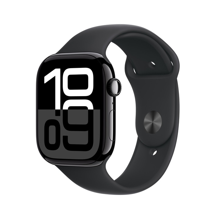 Smartwatch Apple Watch Series 10, 42 mm, калъф Jet Black Alu, черна спортна каишка, S/M