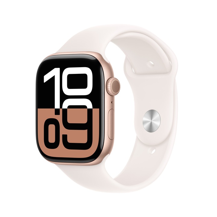 Часовник Apple Watch Series 10, Cellular, 42 мм, Алуминиев корпус, Спортна каишка Light Blush, M/L, Розово златист