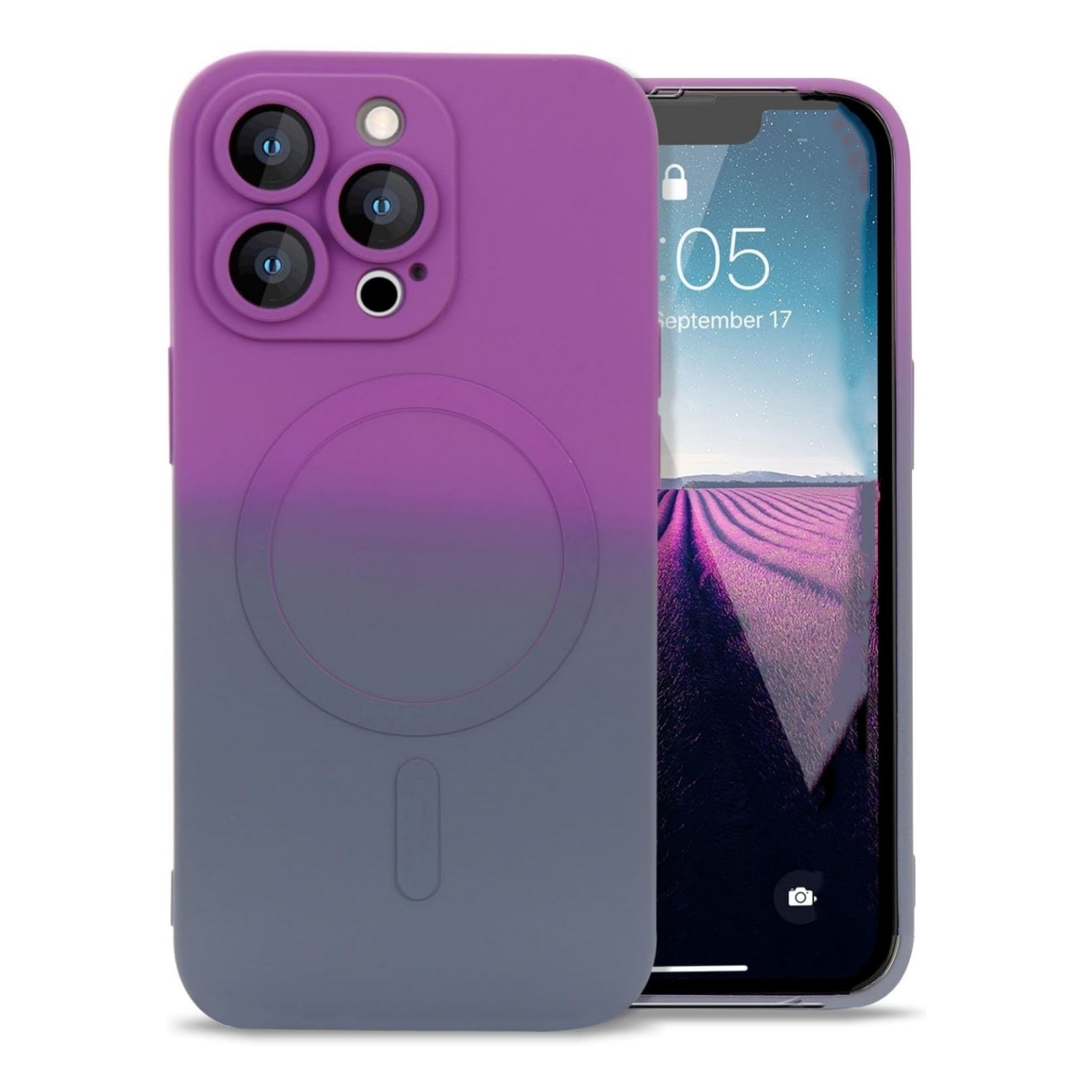 Husa gradient de protectie MagSafe tip bumper compatibila cu Apple iPhone 16 pro max, enkourakoko®, Gri Violet
