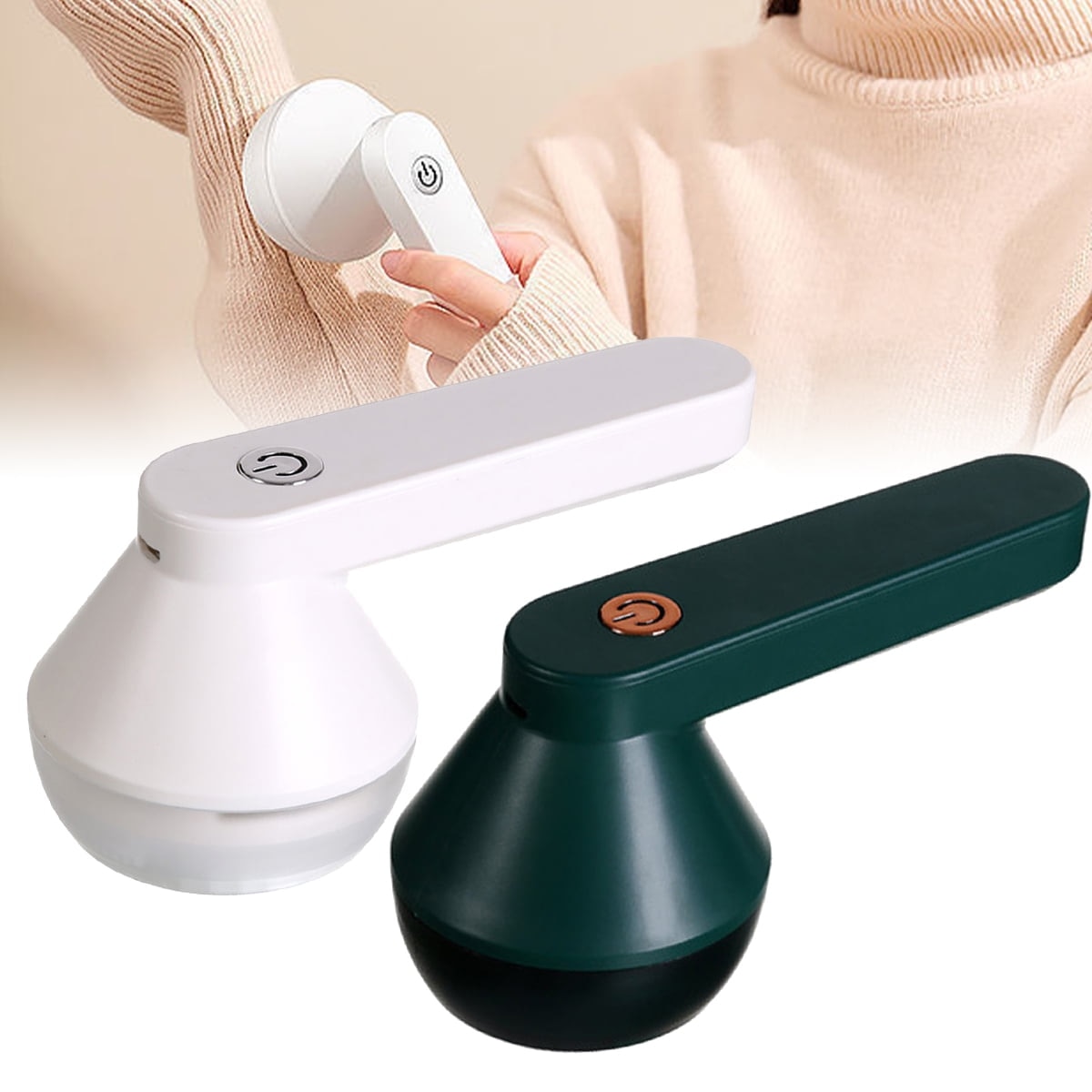 Aparat electric portabil pentru indepartat scame， portabil, USB, 1200 mAh, cu blocare de siguranta, maner ergonomic, colector mare, pentru haine, pulovere, mobilier, lana，verde