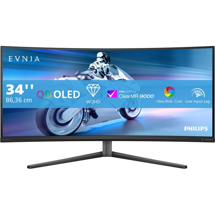 Монитор Philips Evnia 6000 34M2C6500, 34", QD-OLED, 3440 x 1440, 2 x HDMI 2.0, 1 x DisplayPort 1.4, 1 x Audio Out, 2 x USB 3.2 Downstream, 1 x USB 3.2 Type-B Upstream