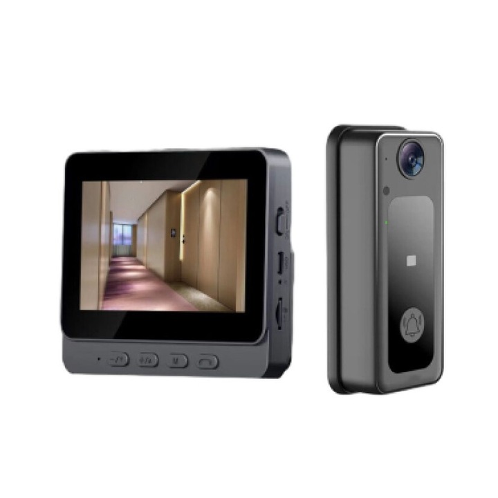 Vezeték nélküli video csengő monitorral, WALALLA, 4,3 hüvelykes, vizuális kaputelefon, fekete, 10 m