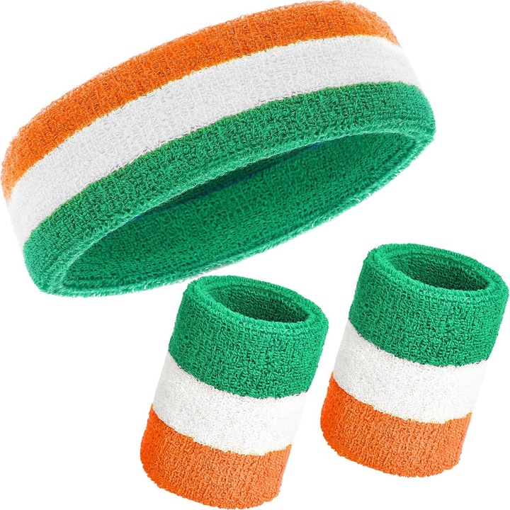 3 részes izzadásgátló pánt szett, pamut-spandex-nylon, fehér-piros-kék, 7x2cm+3x3.5cm