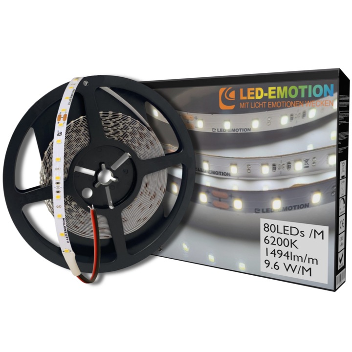 Banda LED 5m, Alb Rece 5200K CRI>90, 1604lm/m, 9.6W/m, 24V, IP20