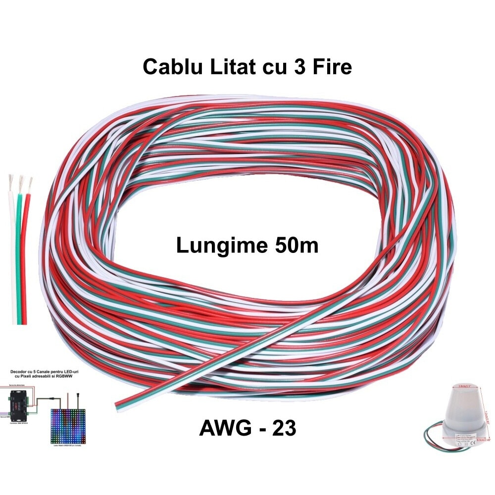 Cablu Alimentare Led RGB 3 Fire, 50m/Rola - eMAG.ro
