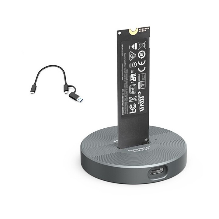 Адаптер M.2 Nvme/Sata SSD Pocket Usb/Usb-C 3.2 устройство, JENUOS®, съвместим SSD M.2 NGFF 2230/2242/2260/2280, скорост 10gbps, поддръжка на 2TB, plug and play, черен