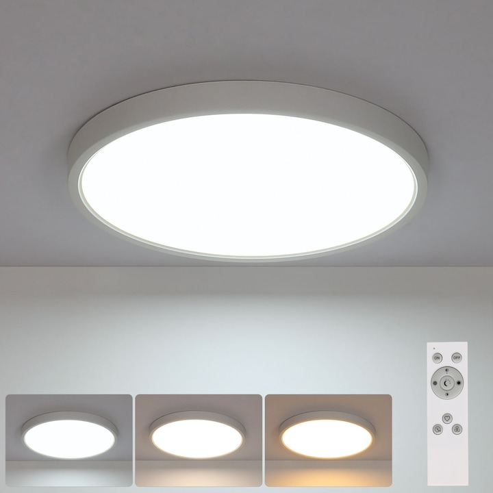 Mckalen, LED плафониера, 24w, 2700lm, кръгла, IP44, непрекъснато димиране с дистанционно управление, бяла, подходяща за баня, спалня, всекидневна, коридор