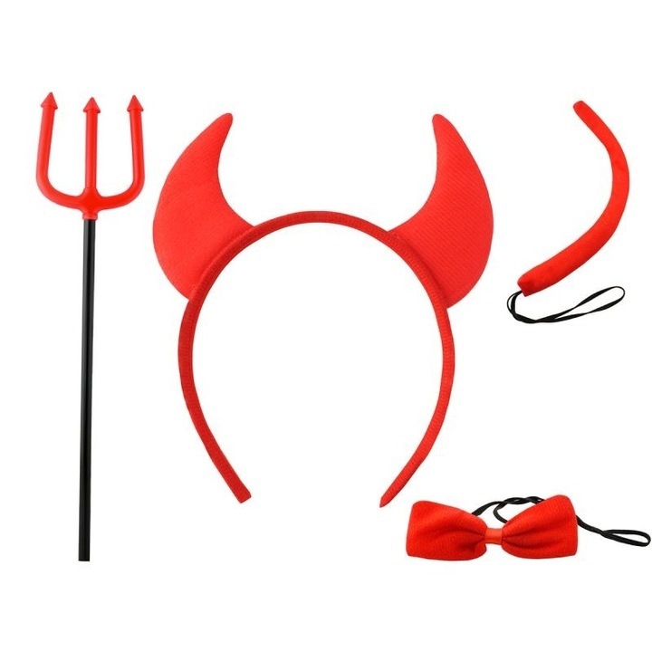 Set 4 accesorii costum diavolita eBA®, cornite, trident, codita, papion