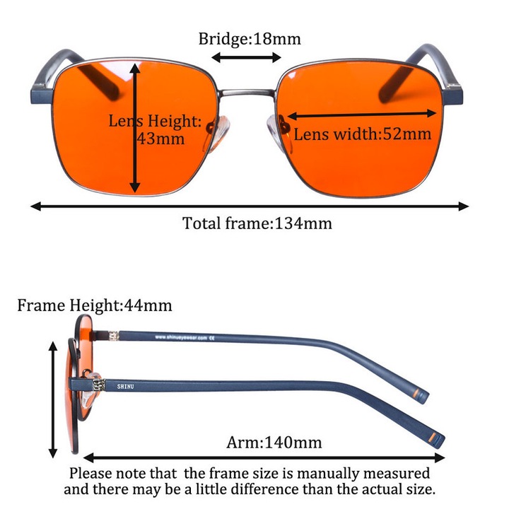 Ochelari de protectie pentru calculator, SHINU SH001C, 99% blocheaza lumina albastra, imbunatateste contrastul vizual, reduce oboseala ochilor, portocaliu