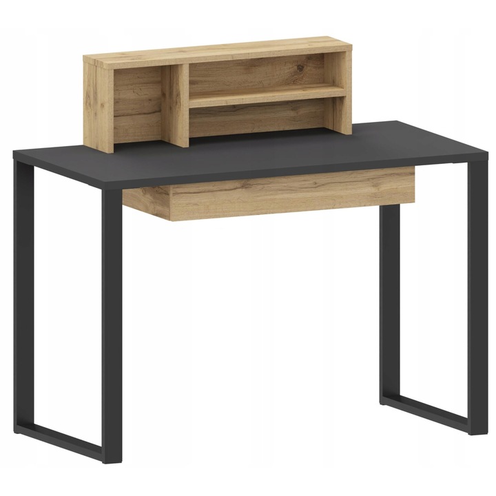 Birou, MATKAM, UNDIO, 110x56x98 cm, Dreptunghi, Metal/PAL, Negru/Stejar Artisan