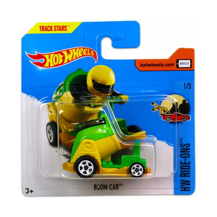 Masinuta Metalica Hot Wheels, BOOM Car, Colectia HW Ride-Ons - Editia 2017, Galben, 1:64