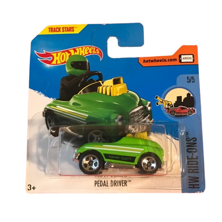 Hot Wheels fémes autó, pedál meghajtó, HW Ride-Ons kollekció – 2017-es kiadás, zöld, 1:64