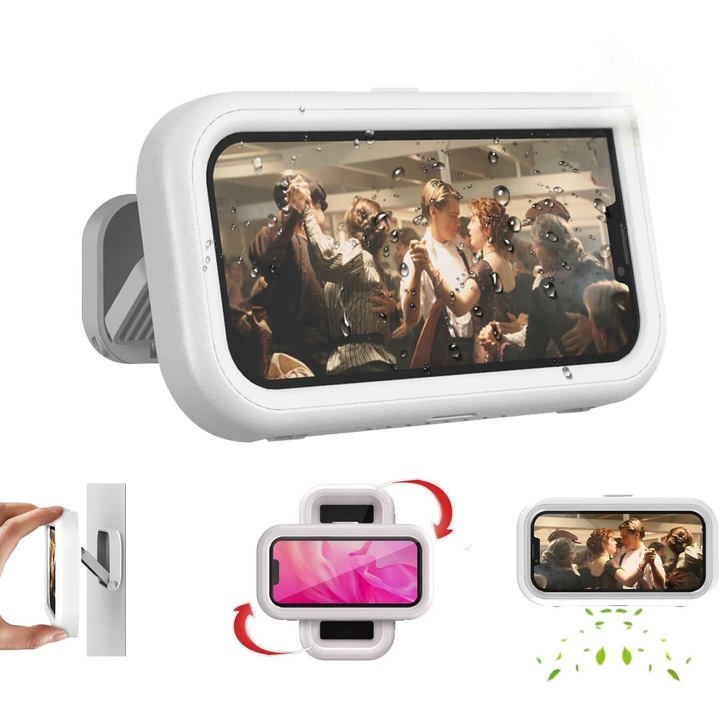 Telefontartó, 360-ban forgatható, páramentesítő, aromaterápiás funkció, fehér, 19x11x3,5cm