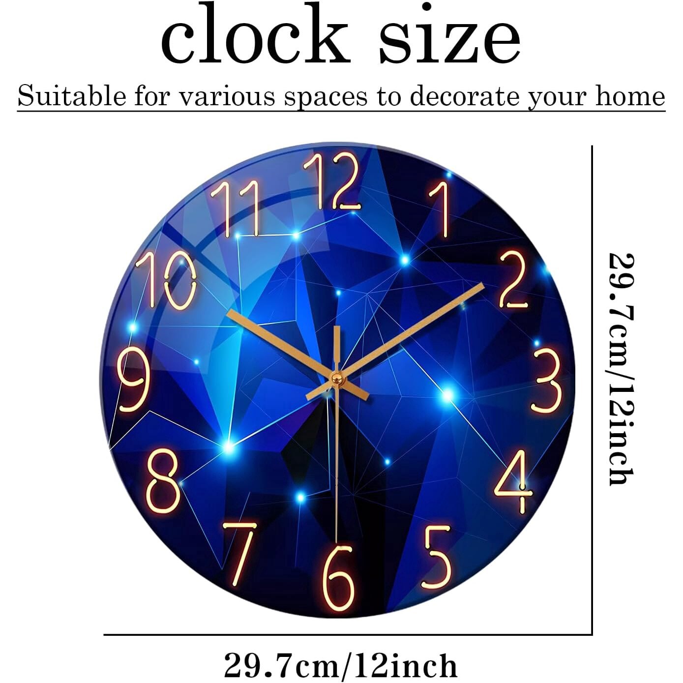 Ceas decorativ albastru pentru living si bucatarie, 12 inch (30 cm ...