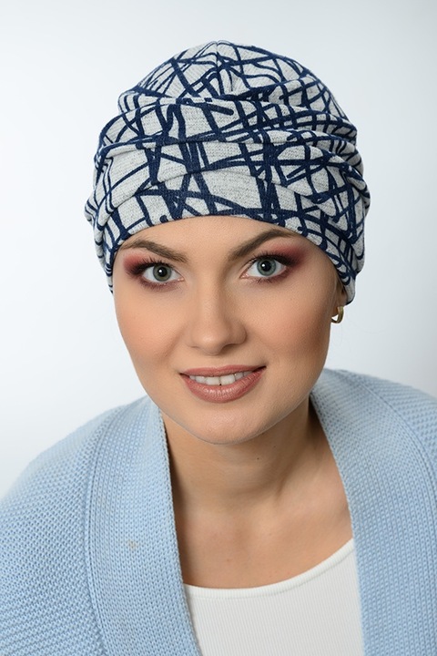 Turban KATIA TL/37 gri-albastru, tricot, chemioterapie turban