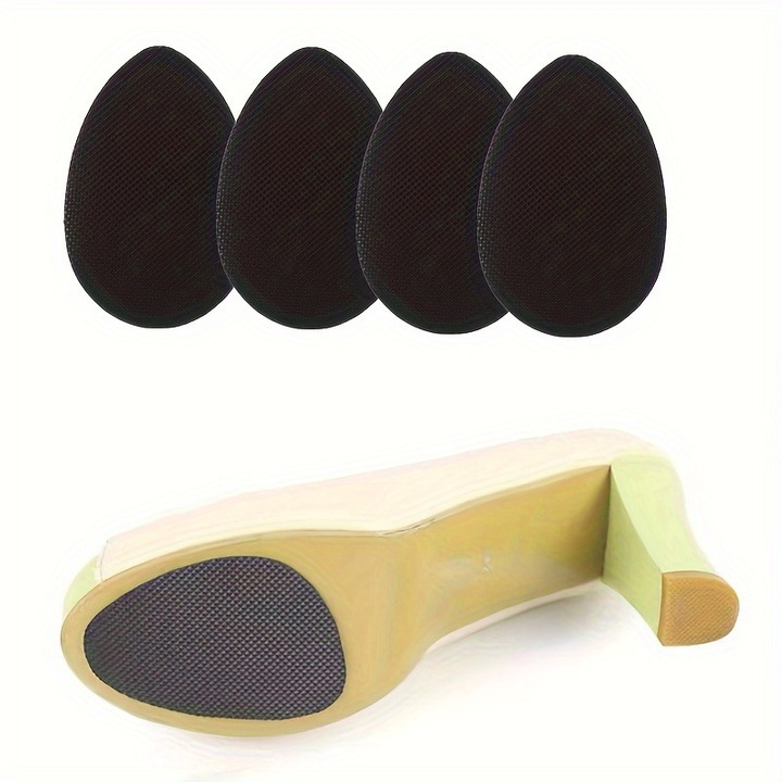 Set 4 autocolante anti-alunecare pentru pantofi, Cauciuc cu banda adeziva, Negru, 9x6,5cm