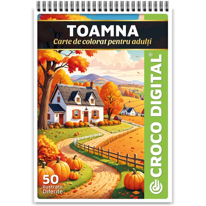 Carte de colorat pentru adulti, Toamna, 50 Ilustratii Antistres pentru Relaxare, 106 pagini, 2024