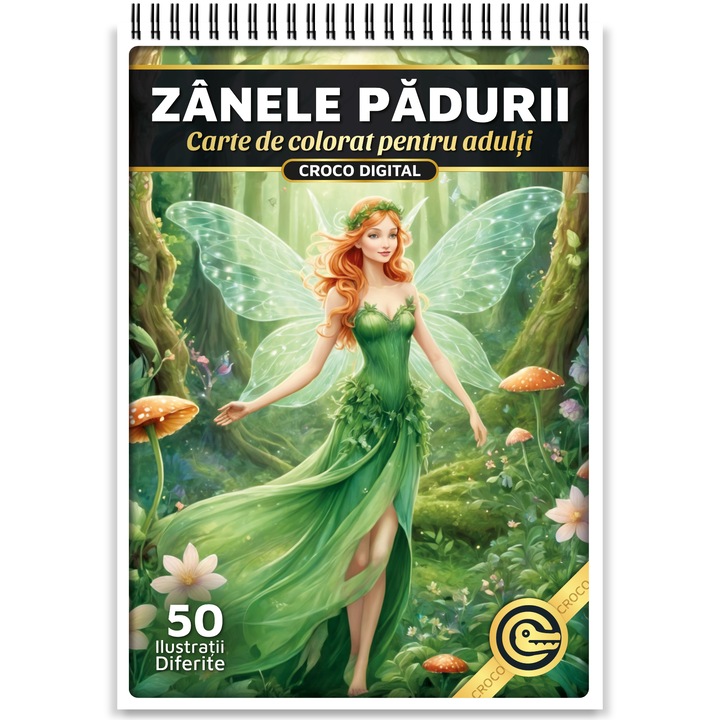 Carte de colorat antistres pentru adulti, Zanele Padurii, 50 Ilustratii Antistres pentru Relaxare, 106 pagini, 2024