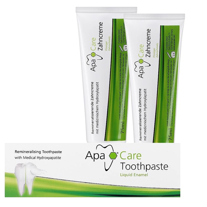 Комплект от 3 пасти за зъби, ApaCare, Fluorine, Remineralizer, Hydroxyapatite, 75 ml