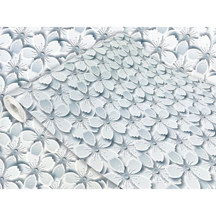 Tapet auto-adeziva pentru usa, taiate la dimensiune, 45 x 25 cm, DecoMeister®, Model Flori gri deschis, W184-045-0025