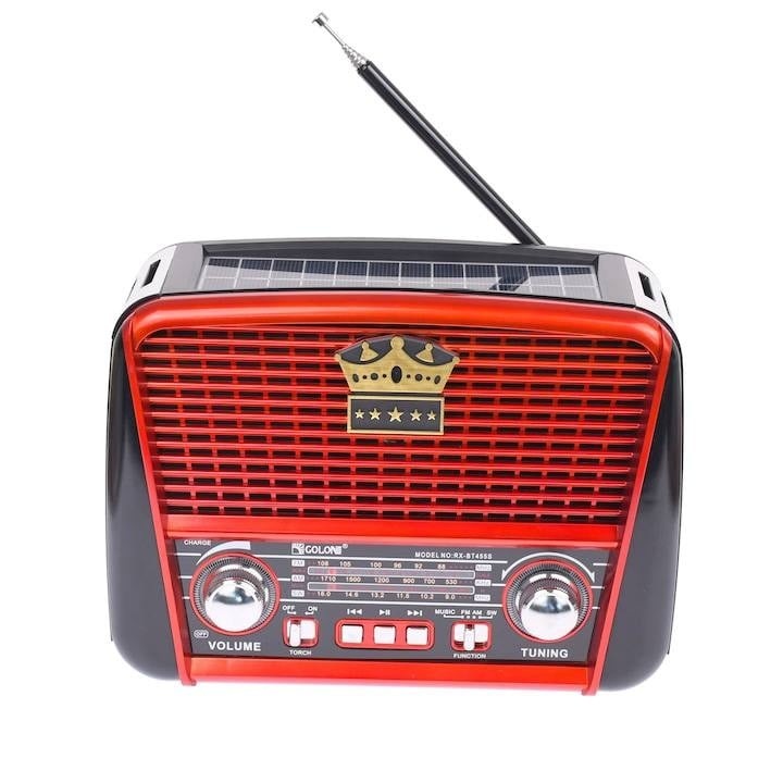 Radio cu Bluetooth panou solar, Radio MP3, Bluetooth, Baterie reincarcabila, Laterna, Usb, Rosu/Negru engros