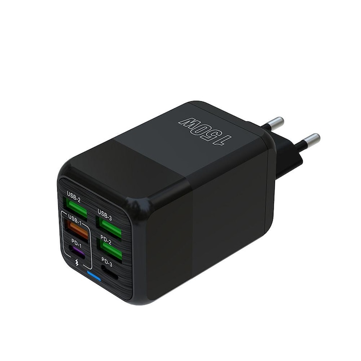 USB C зарядно устройство/гнездо, бързо зарядно устройство, PD, USB-C захранващ адаптер, 6 порта, за iPhone 15 Plus 14 Pro Max 13 Pro 12 Mini 11 SE XS XR 8, iPad, Samsung, Xiaomi, Google Phone Charger Черно