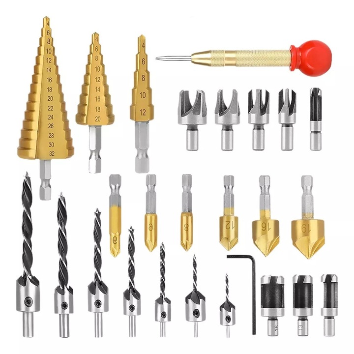 Set 26 burghie, pentru lemn, otel carbon, multicolor